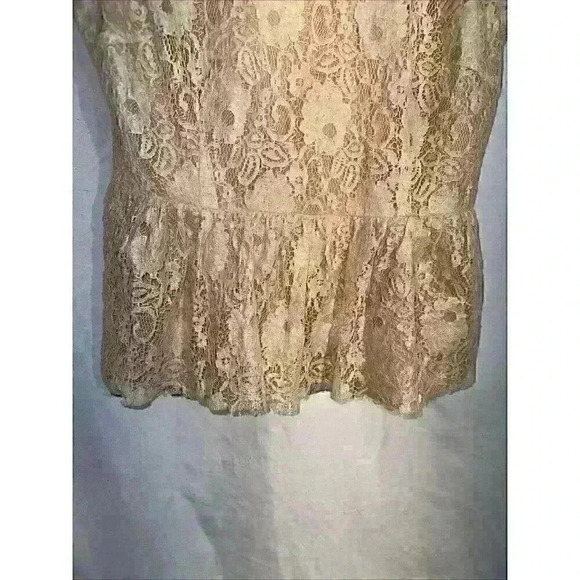 Anthropologie Maeve Katrine Lace Shimmer Peplum Top Blush/Ivory Cream Medium - Picture 5 of 7